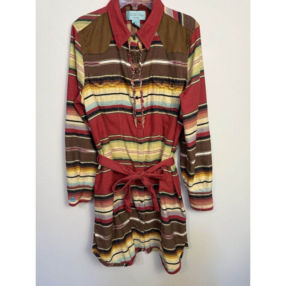 Tasha Polizzi Red, Brown, Yellow Striped Button-Down Tunic